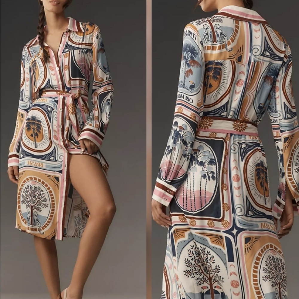 FARM Rio Cerrado Stamps Midi Shirt Dress. Size S. - Picture 1 of 7